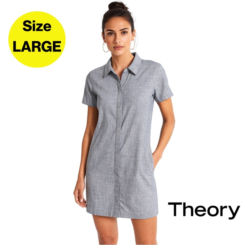 Theory Grey Short-Sleeve Mini Shirt Dress